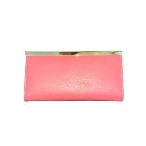 Coral pink faux leather wallet w/ gold accent